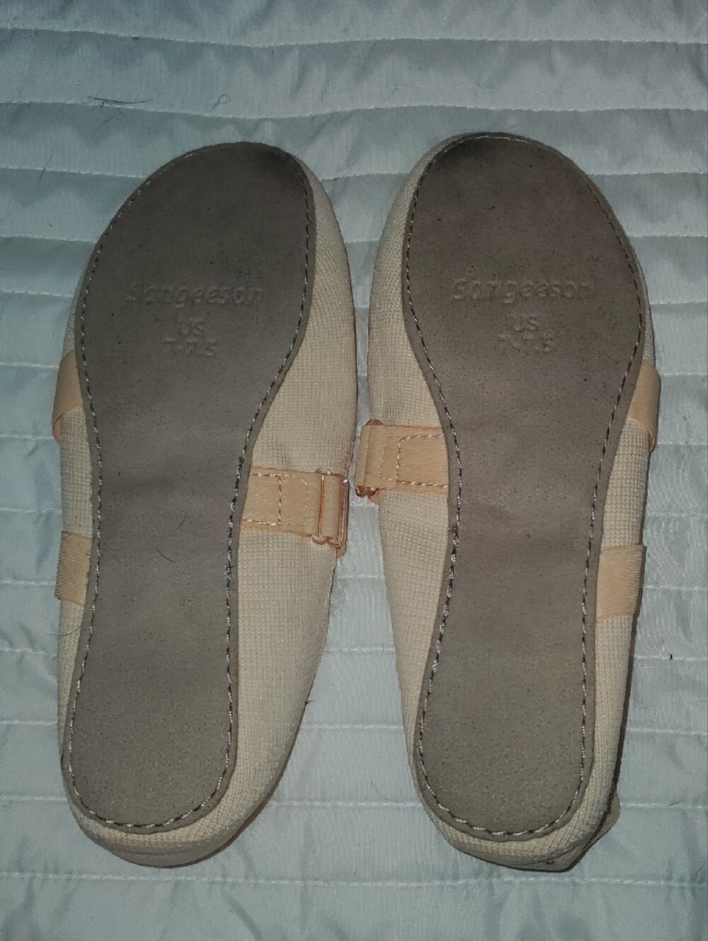 Women’s Ballet Flats with Cross Elastic Straps in Light Beige - Picture 2 of 3